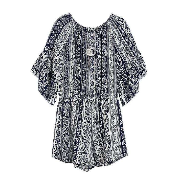 Girls 7-16 Iz Amy Byer 3/4-length Bell Sleeve Peasant Top Romper With Necklace, Girl's, Size: Large, Ovrfl Oth