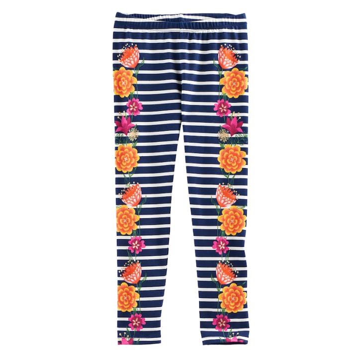 Disney / Pixar Coco Girls 4-7 Striped Floral Leggings By Jumping Beans&reg;, Size: 7, Blue