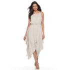 Women's Nina Leonard Asymmetrical Hem Gauze Dress, Size: Medium, Brown