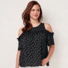 Women's Lc Lauren Conrad Ruffle Cold-shoulder Top, Size: Xs, Dark Grey