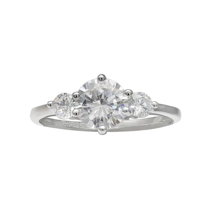 Primrose Sterling Silver Cubic Zirconia 3-stone Ring, Women's, Size: 9, White