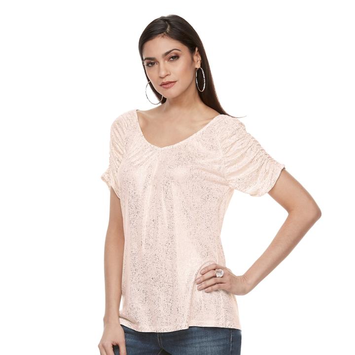 Women's Jennifer Lopez Ruched Print Tee, Size: Large, Multicolor