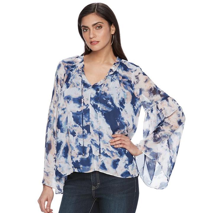 Women's Jennifer Lopez Print Chiffon Top, Size: Small, Light Blue