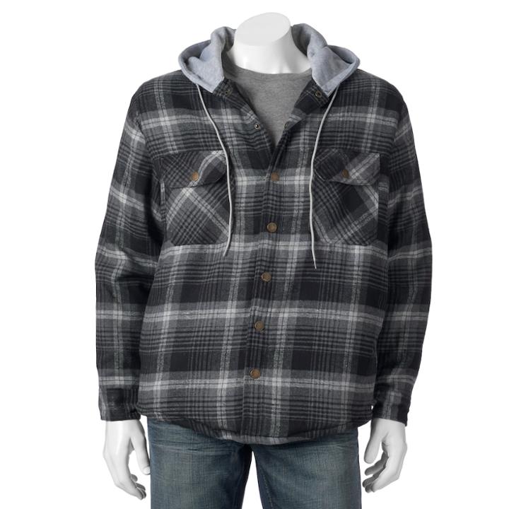 Big & Tall Victory Rugged Wear Plaid Flannel Hooded Shirt Jacket, Men's, Size: Xxl Tall, Grey