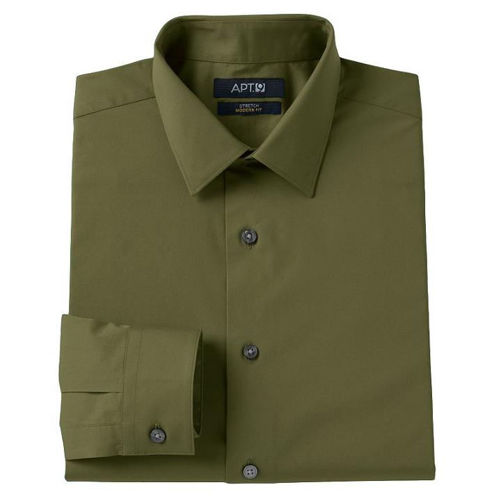 Men's Apt. 9&reg; Modern-fit Stretch Spread-collar Dress Shirt, Size: 15.5-32/33, Green