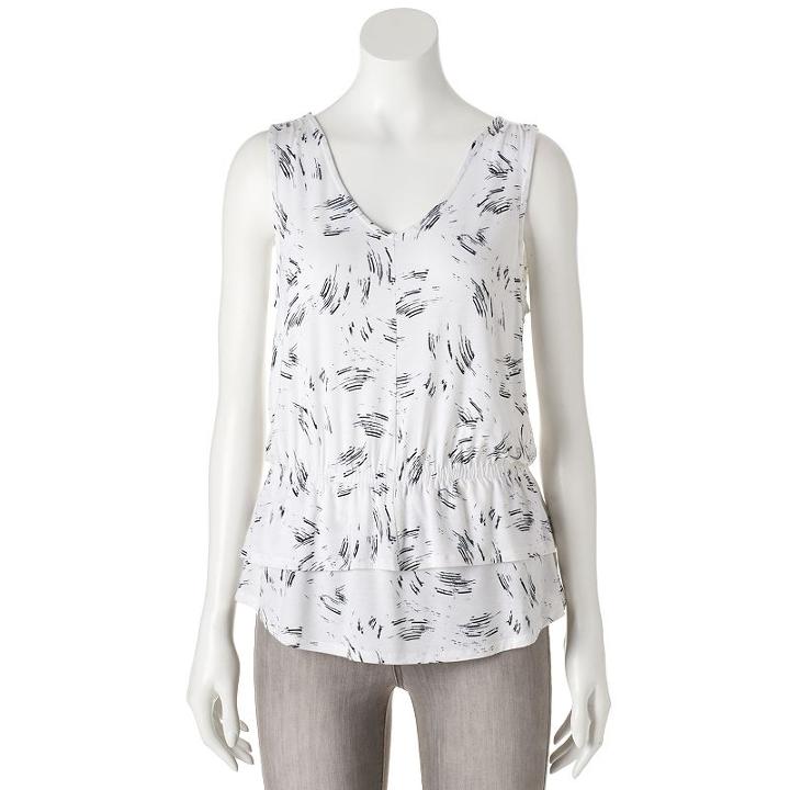 Women's Apt. 9&reg; Print Ruffle V-neck Top, Size: Medium, Black