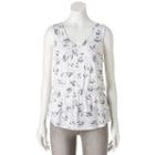 Women's Apt. 9&reg; Print Ruffle V-neck Top, Size: Medium, Black