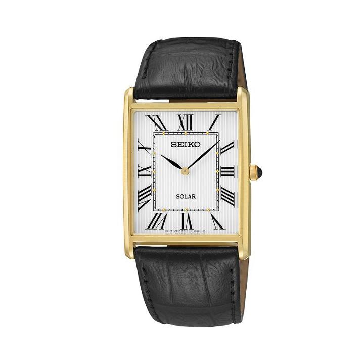 Seiko Men's Leather Solar Watch - Sup880, Size: Small, Black