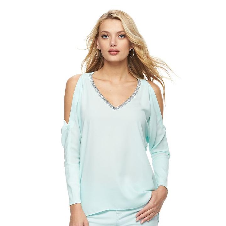 Women's Juicy Couture Embellished Cold-shoulder Top, Size: Medium, Turquoise/blue (turq/aqua)