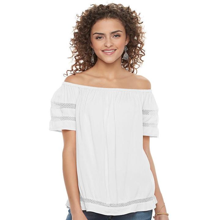 Juniors' So&reg; Short Sleeve Off Shoulder Top, Girl's, Size: Medium, White