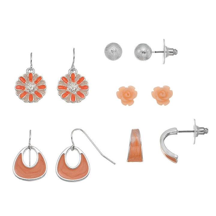 Peach Flower Earring Set, Women's, Pink Other
