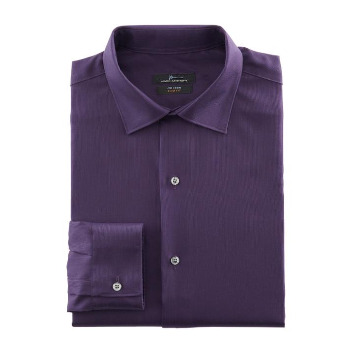 Men's Marc Anthony Textured Slim-fit No-iron Dress Shirt, Size: 17.5 36/37, Purple