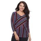Plus Size Dana Buchman Striped Ribbed Top, Women's, Size: 1xl, Med Purple