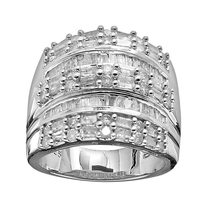 Sterling Silver 2-ct. T.w. Diamond Multirow Ring, Women's, Size: 6, White