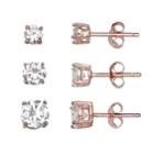 Primrose 14k Rose Gold Over Silver 3-pair Cubic Zirconia Stud Earring Set, Women's, White
