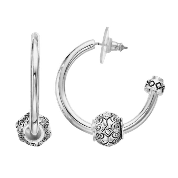 Napier Textured Bead Hoop Earrings, Women's, Silver