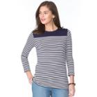 Petite Chaps Striped Button-shoulder Tee, Women's, Size: Xs Petite, Blue (navy)