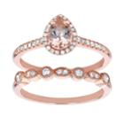 14k Rose Gold Morganite & 1/4 Carat T.w. Diamond Halo Engagement Ring Set, Women's, Size: 8, Pink