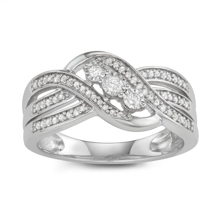 Sterling Silver 1/4 Carat T.w. 3-stone Diamond Ring, Women's, Size: 9, White