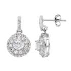 Sterling Silver Lab-created White Sapphire & Diamond Accent Halo Drop Earrings, Women's