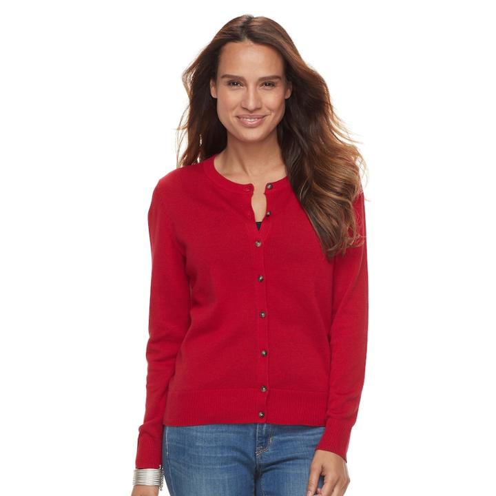 Petite Croft & Barrow&reg; Button-front Cardigan, Women's, Size: Xl Petite, Med Red