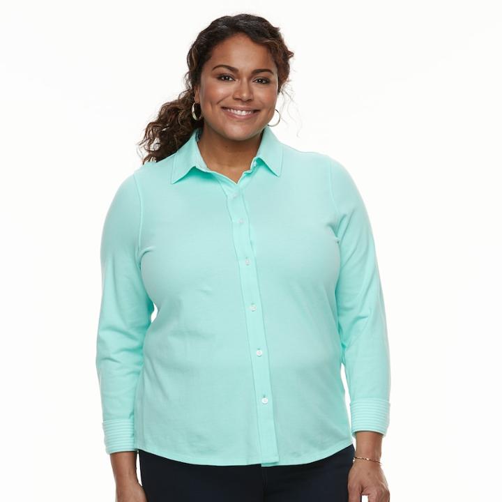 Plus Size Croft & Barrow&reg; Solid Button-down Shirt, Women's, Size: 3xl, Light Blue