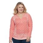 Plus Size Sonoma Goods For Life&trade; Henley Top, Women's, Size: 1xl, Med Pink