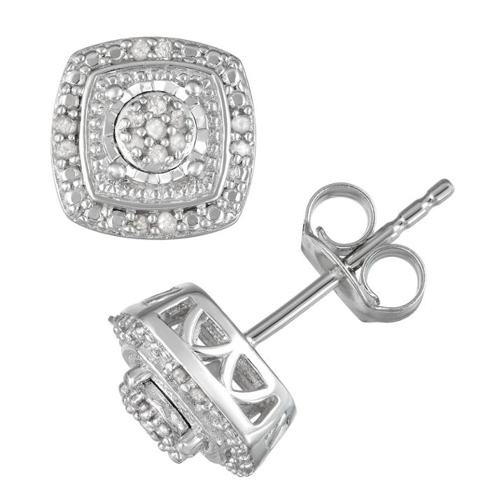 Sterling Silver 1/10 Carat T.w. Diamond Tiered Stud Earrings, Women's, White