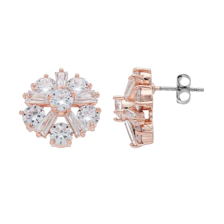 Starlight 14k Rose Gold Plated Cubic Zirconia Cluster Stud Earrings, Women's, White