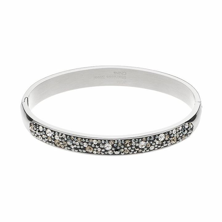 Confetti Stainless Steel Black Crystal Hinged Bangle Bracelet, Women's, Size: 8