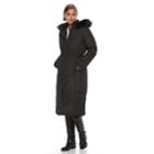 Women's Kc Collections Long Hooded Faux-fur Trim Puffer Jacket, Size: Xl, Black