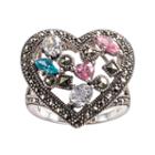 Lavish By Tjm Sterling Silver Cubic Zirconia, Simulated Quartz & Marcasite Heart Ring, Women's, Size: 8, Grey