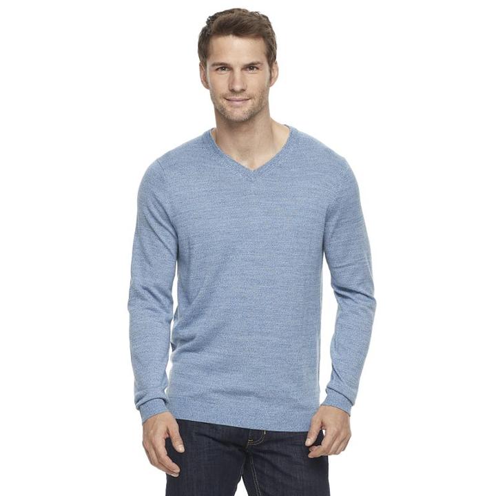 Men's Apt. 9&reg; Modern-fit 12gg Merino V-neck Sweater, Size: Medium, Med Blue