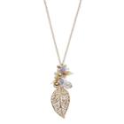 Mudd&reg; Long Beaded Filigree Leaf Pendant Necklace, Girl's, Pink Ovrfl