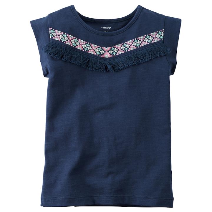 Girls 4-7 Carter's Embroidered Aztec Fringe Tee, Size: 4, Blue