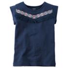 Girls 4-7 Carter's Embroidered Aztec Fringe Tee, Size: 4, Blue