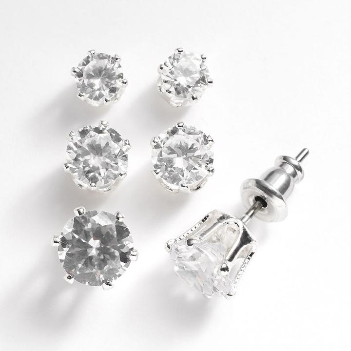 Napier Silver Tone Simulated Crystal Stud Earring Set, Women's, Grey