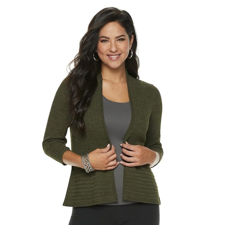 Women's Apt. 9&reg; Ribbed Peplum Cardigan, Size: Medium, Dark Green