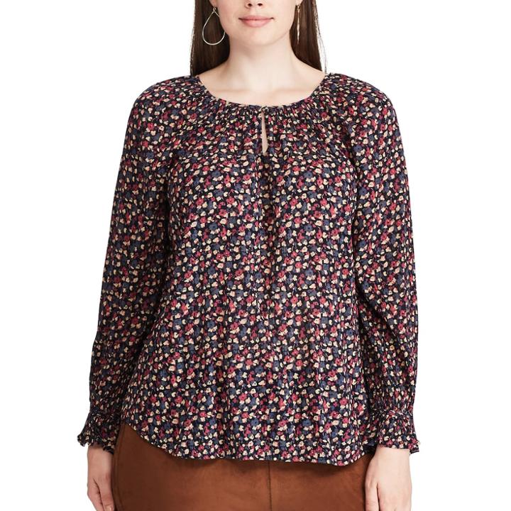 Plus Size Chaps Floral Long Sleeve Top, Women's, Size: 2xl, Blue (navy)
