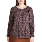 Plus Size Chaps Floral Long Sleeve Top, Women's, Size: 2xl, Blue (navy)