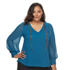 Plus Size Jennifer Lopez Embellished Crepe Top, Women's, Size: 3xl, Turquoise/blue (turq/aqua)
