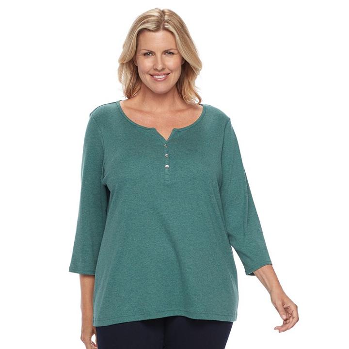 Plus Size Croft & Barrow&reg; Splitneck Tee, Women's, Size: 3xl, Dark Green