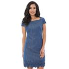 Women's Ab Studio Scalloped Chambray Sheath Dress, Size: 10, Light Blue