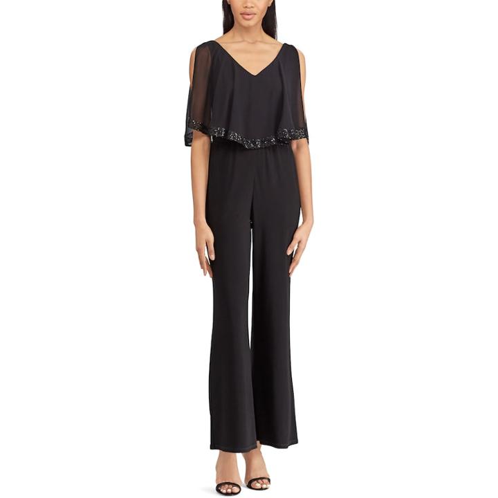 Women's Chaps Embellished Overlay Wide-leg Jumpsuit, Size: 10, Black