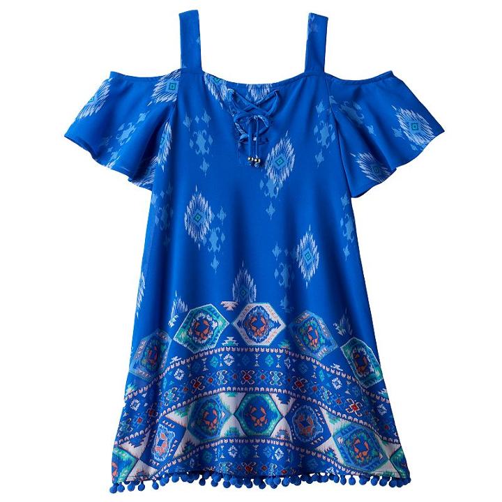 Girls 7-16 My Michelle Flounce Top Pom-pom Trim Dress, Girl's, Size: 12, Blue Other