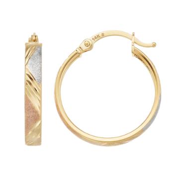 Forever 14k Tri Tone 14k Gold Textured Hoop Earrings, Women's