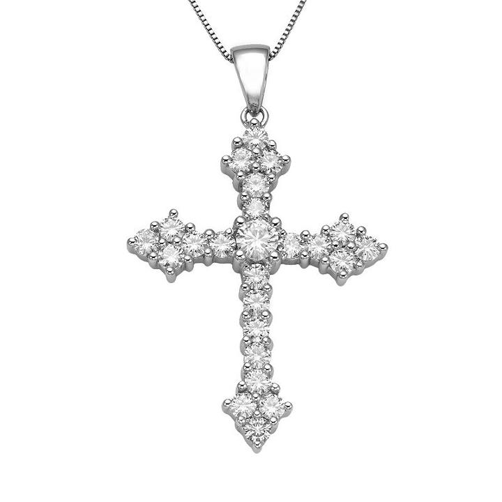 Diamonluxe Sterling Silver 2-ct. T.w. Simulated Diamond Cross Pendant, Women's, Size: 7, White