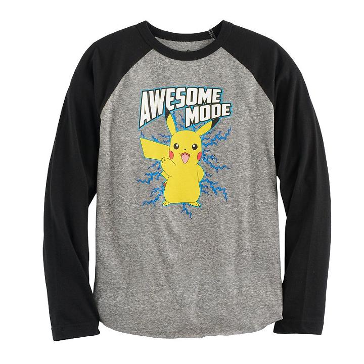 Boys 8-20 Pokemon Pikachu Raglan Tee, Size: Small, Grey