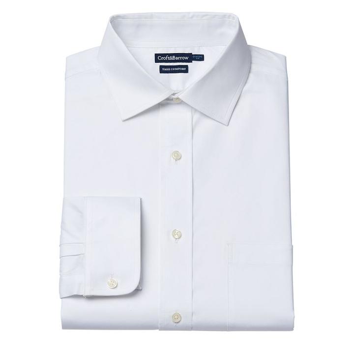 Men's Croft & Barrow&reg; Easy-care True Comfort Classic-fit Oxford Stretch Dress Shirt, Size: 17-34/35, White