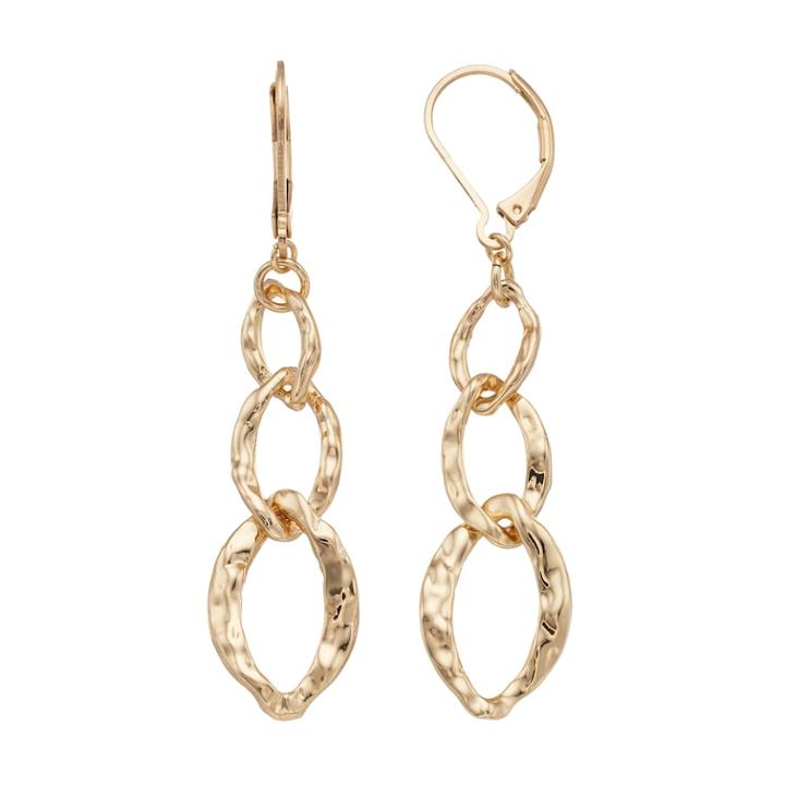 Dana Buchman Hammered Oval Link Linear Earrings, Women's, Gold